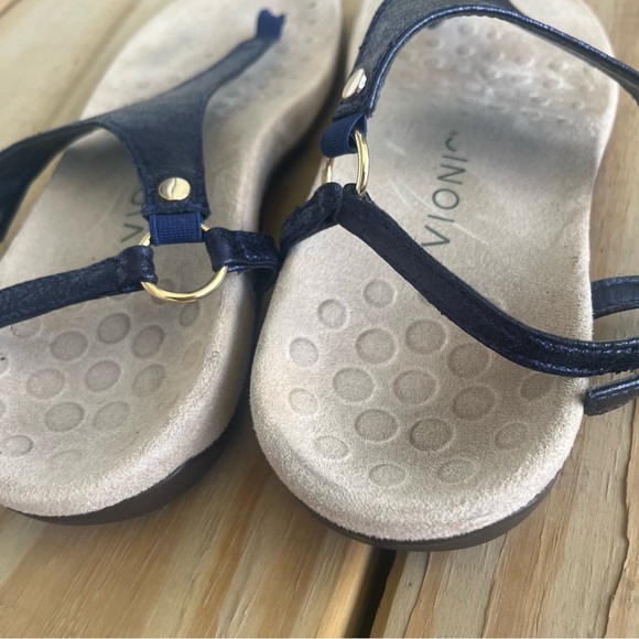 VIONIC Kirra Metallic Blue Sandal Comfort T Strap Thong Ankle Strap 7.5 Navy - Picture 8 of 10
